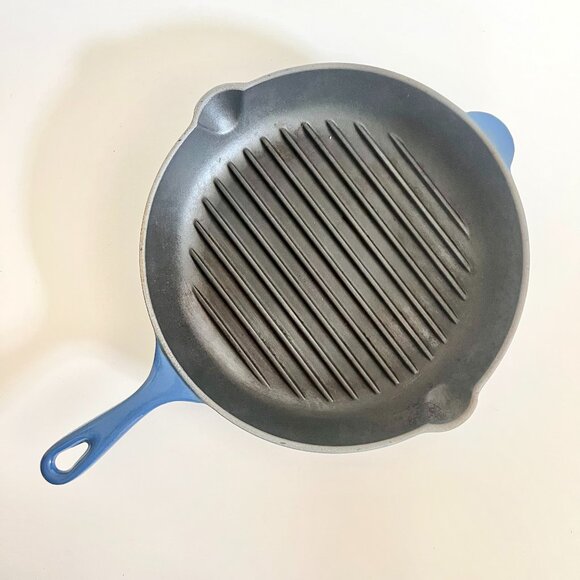 Le Creuset #26 Vintage Enameled Cast Iron Skillet Griddle Double Spouted Blue